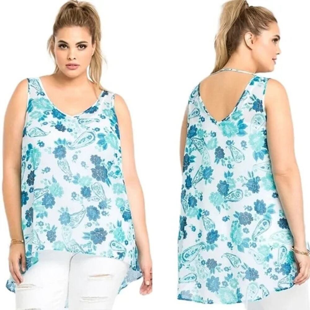 NWT! Torrid Teal‎ Paisley Print Chiffon Tank Top Blouse Turquoise Plus Size 0